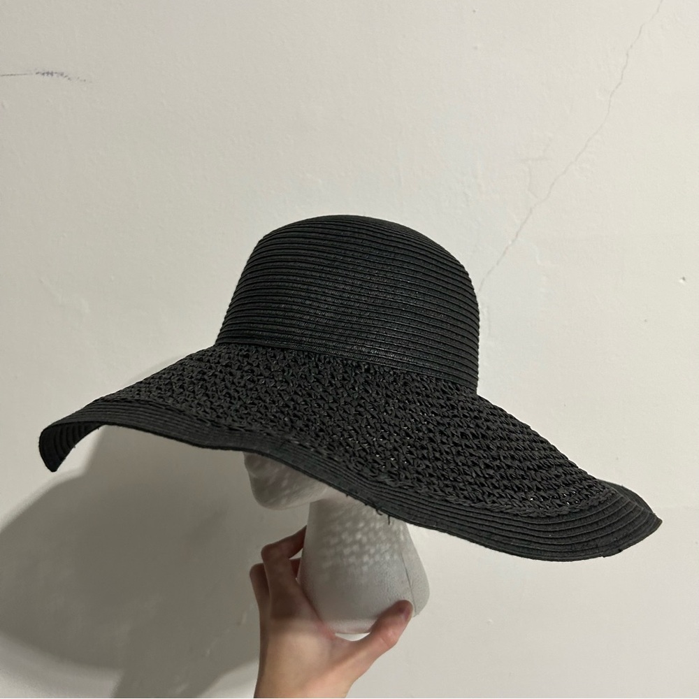 J. Crew Textured Summer Straw Floppy Hat Black Summer Vacation Beach Travel
